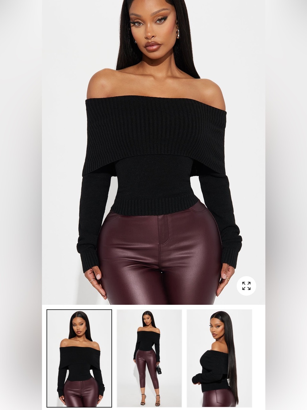 2/60$🔥Off-Shoulder Ribbed Knit Sweater - Black